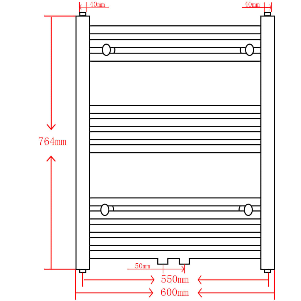 Handtuchheizkörper Warmwasser Gerade Schwarz 600x764 mm