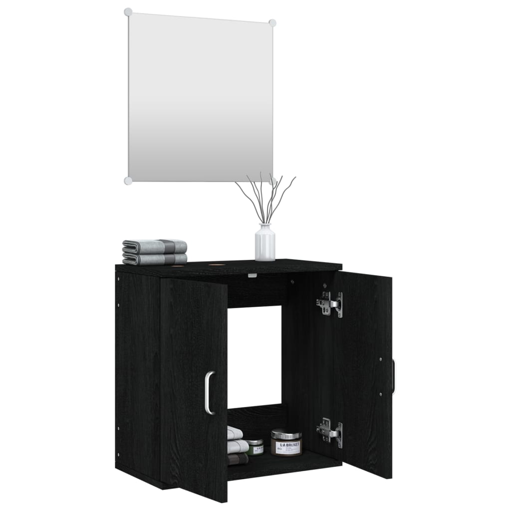 2-tlg. Badmöbel-Set Schwarz Holzwerkstoff