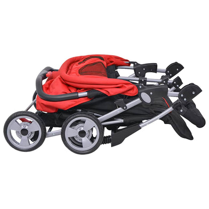 Zwillingskinderwagen Stahl Rot und Schwarz