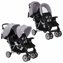 Tandem-Kinderwagen Stahl Grau und Schwarz