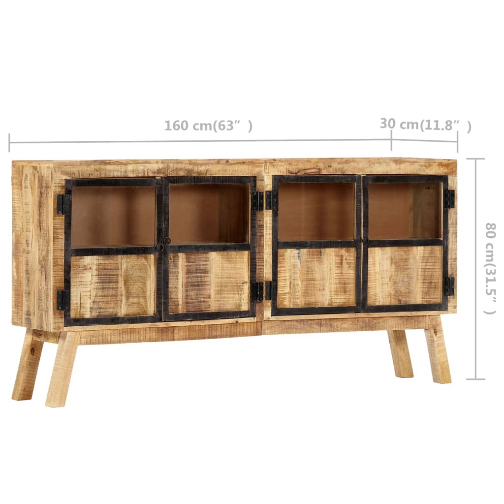 Sideboard Braun und Schwarz 160×30×80 cm Raues Mangoholz