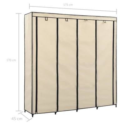 Kleiderschrank mit 4 Fächern Creme 175 x 45 x 170 cm