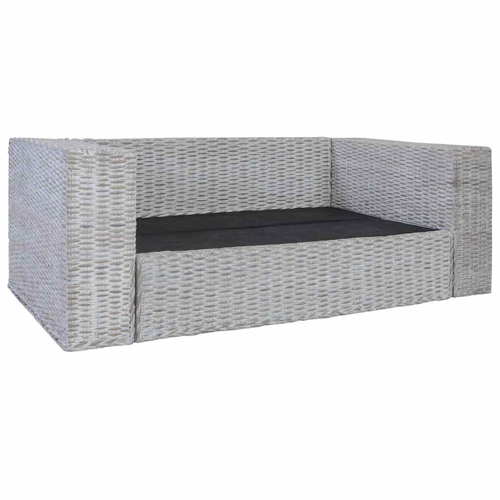 2-Sitzer-Sofa mit Kissen Grau Natürliches Rattan