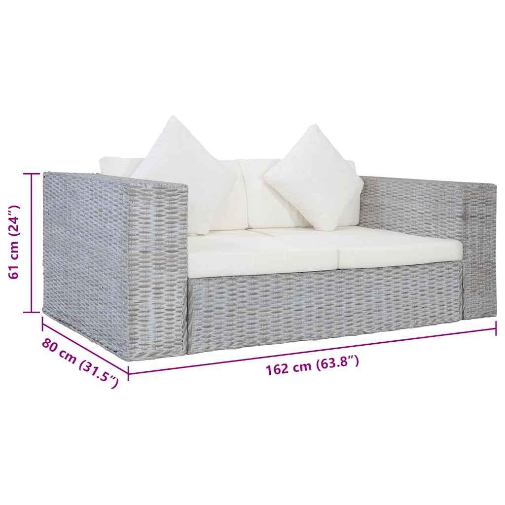 2-Sitzer-Sofa mit Kissen Grau Natürliches Rattan