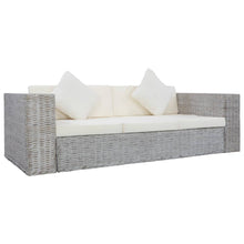 3-Sitzer-Sofa mit Kissen Grau Natürliches Rattan