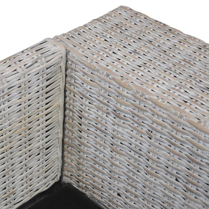 3-Sitzer-Sofa mit Kissen Grau Natürliches Rattan