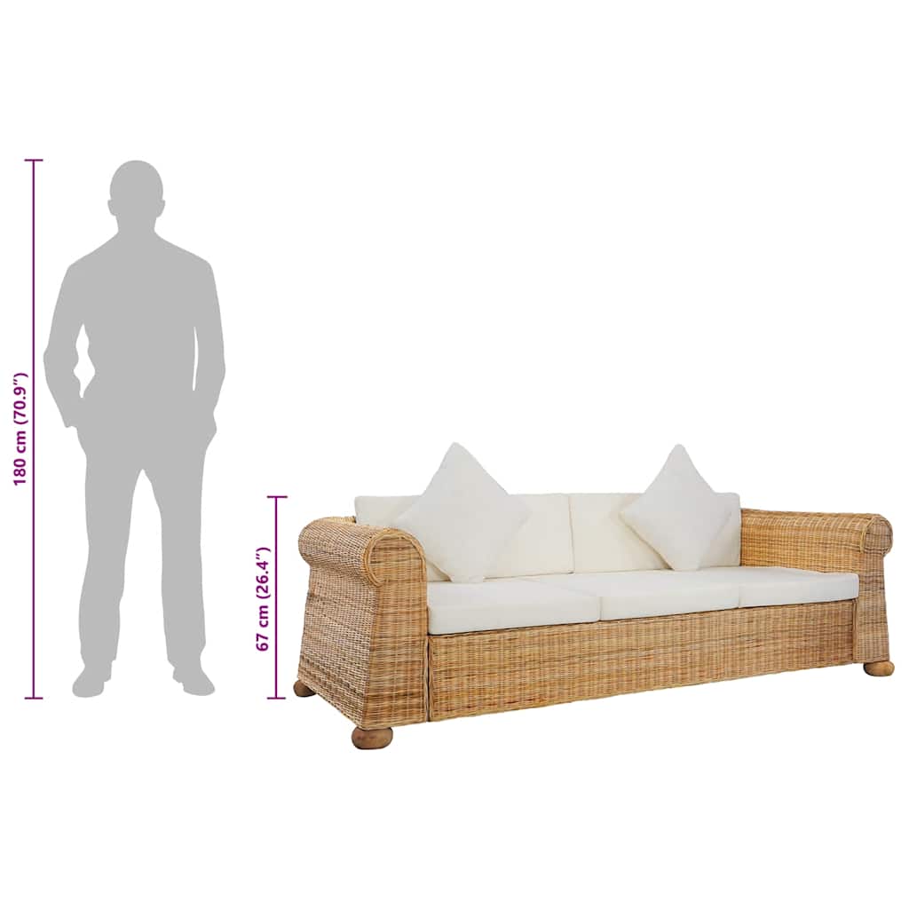 3-Sitzer-Sofa mit Kissen Natur Rattan