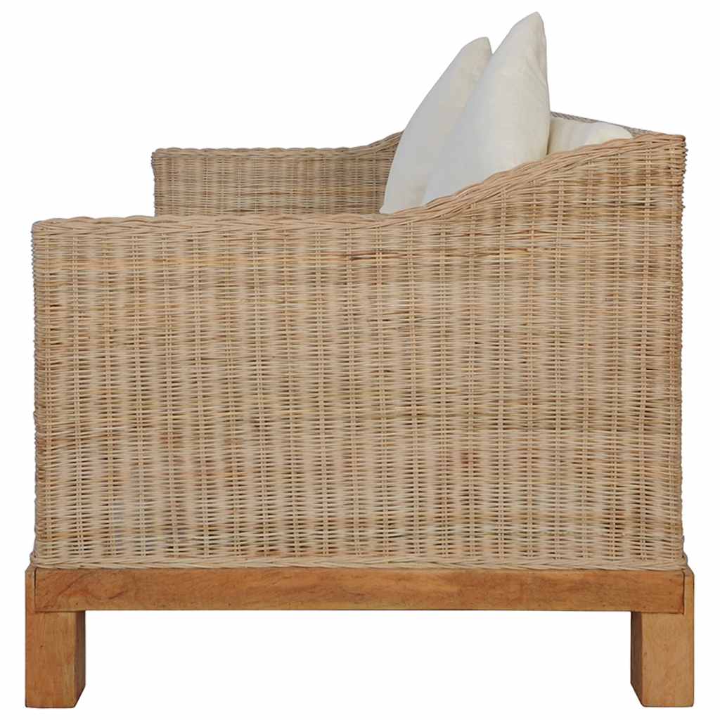 2-Sitzer-Sofa mit Kissen Natürliches Rattan