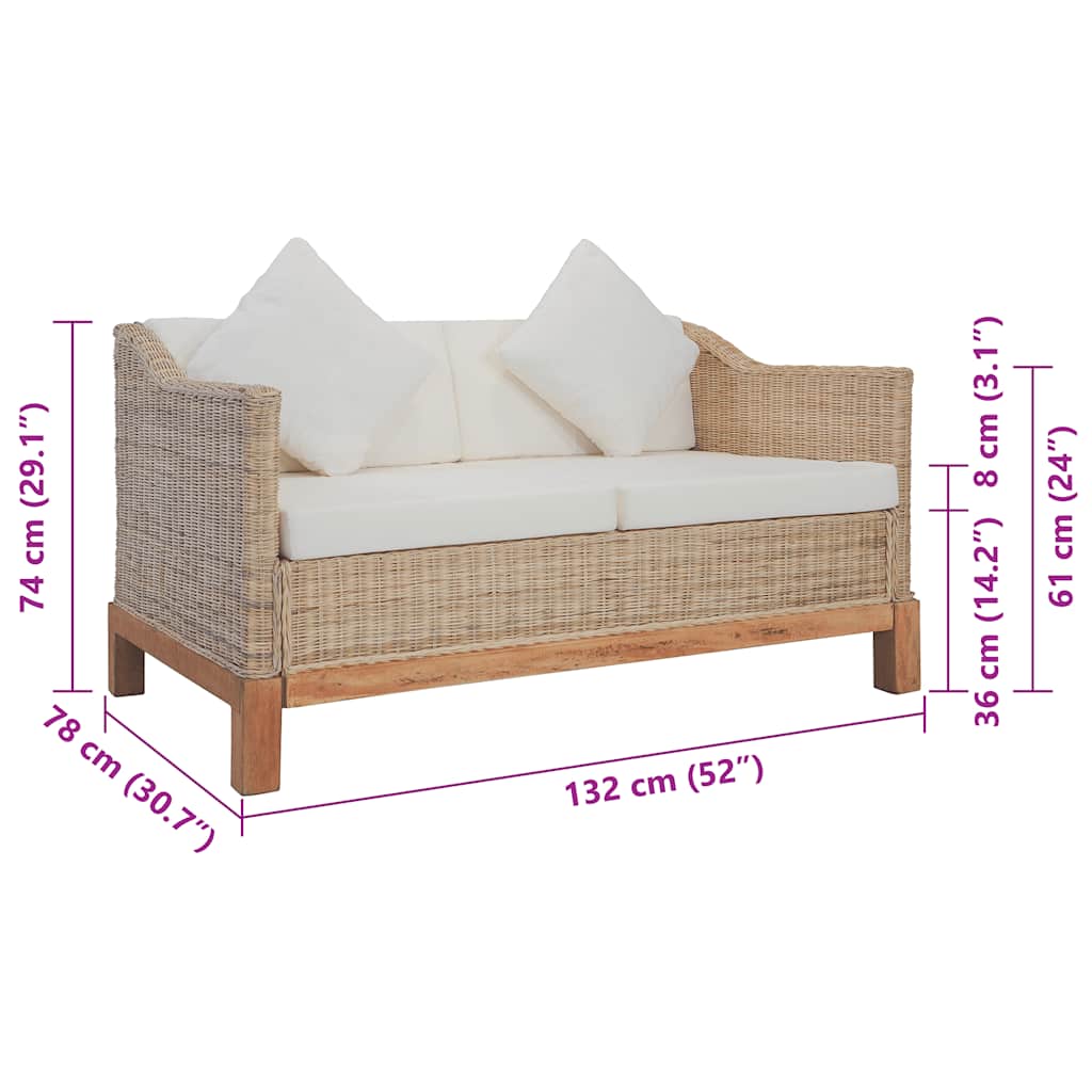 2-Sitzer-Sofa mit Kissen Natürliches Rattan