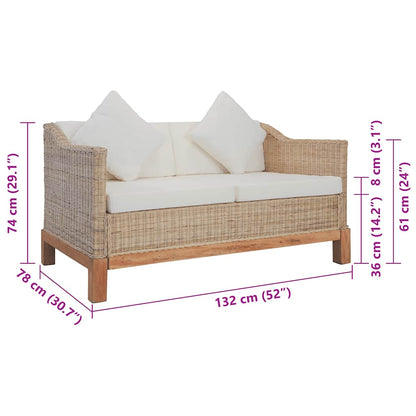 2-Sitzer-Sofa mit Kissen Natürliches Rattan