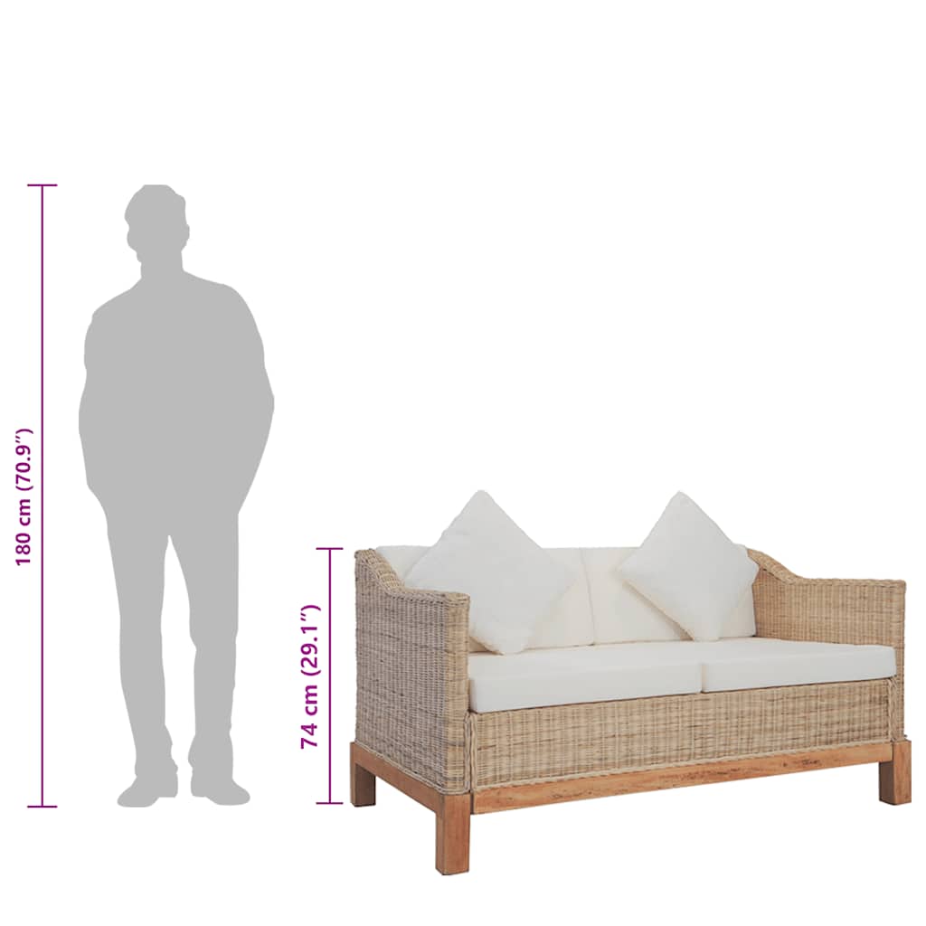 2-Sitzer-Sofa mit Kissen Natürliches Rattan