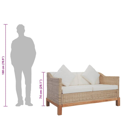 2-Sitzer-Sofa mit Kissen Natürliches Rattan