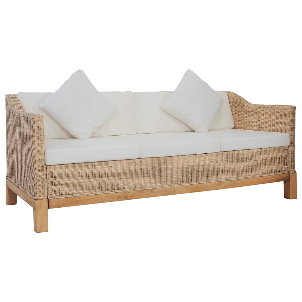 3-Sitzer-Sofa mit Kissen Natürliches Rattan