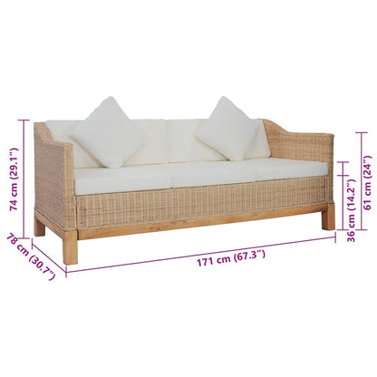 3-Sitzer-Sofa mit Kissen Natürliches Rattan
