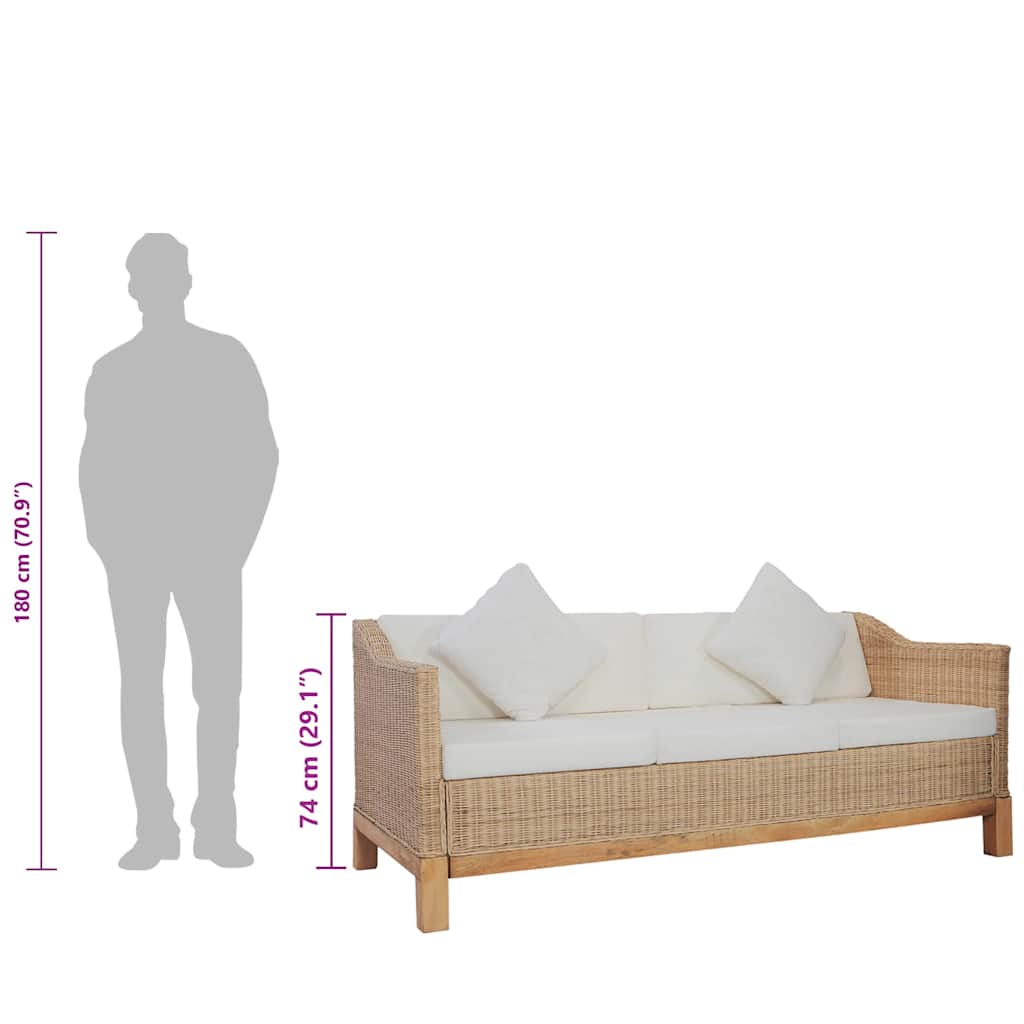 3-Sitzer-Sofa mit Kissen Natürliches Rattan