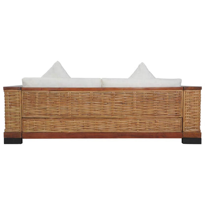 3-Sitzer-Sofa mit Kissen Braun Natürliches Rattan