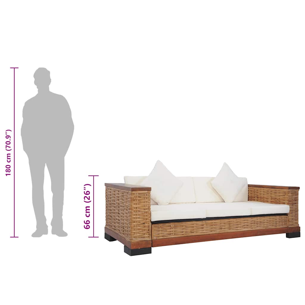 3-Sitzer-Sofa mit Kissen Braun Natürliches Rattan