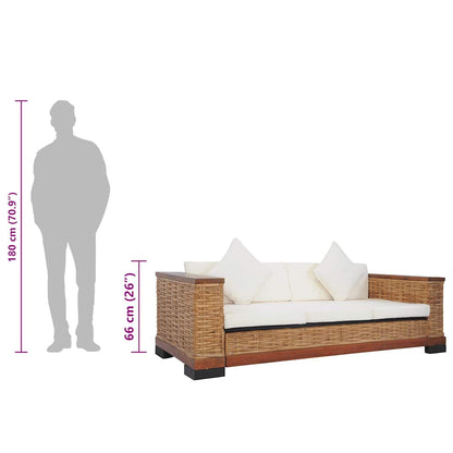 3-Sitzer-Sofa mit Kissen Braun Natürliches Rattan