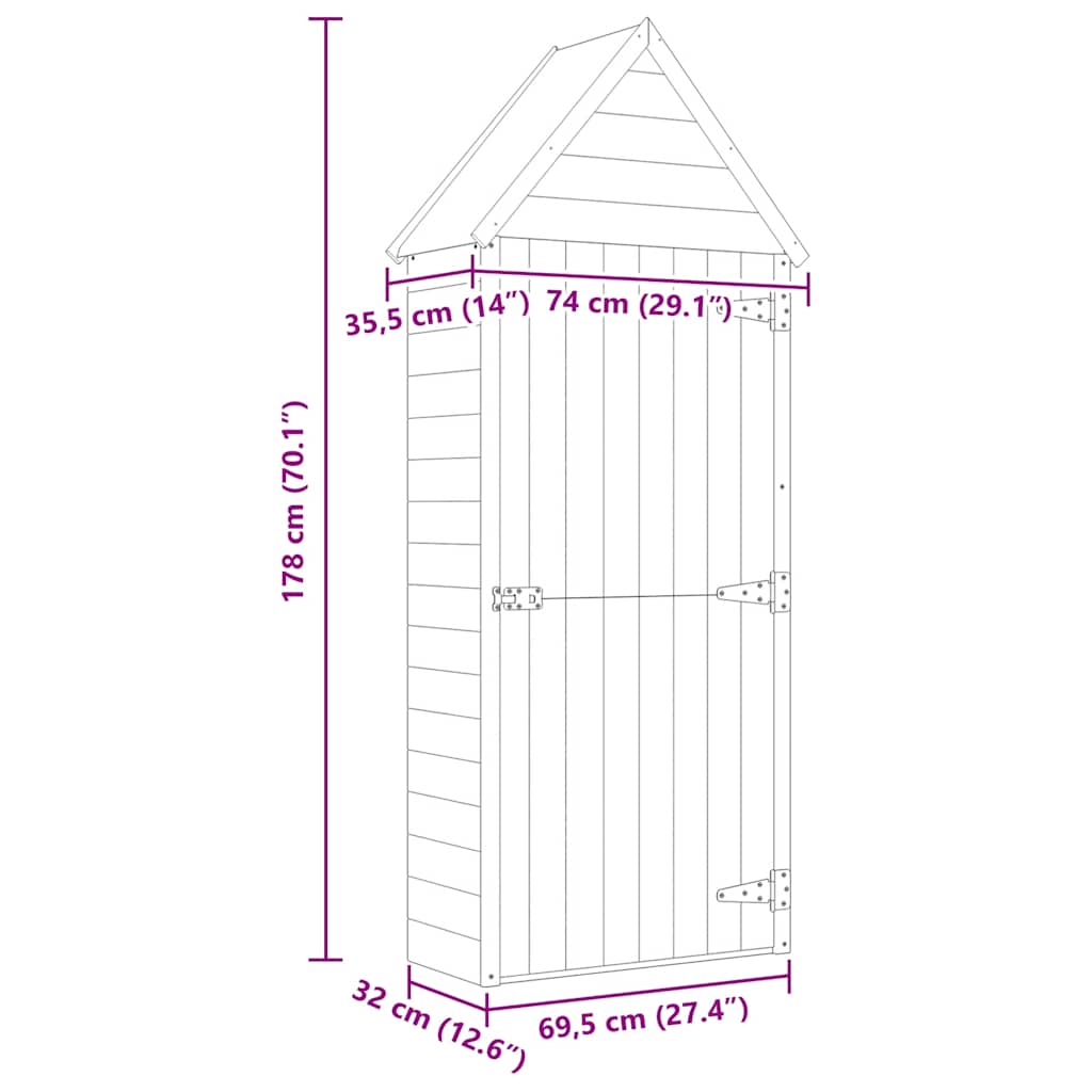 Garten-Geräteschuppen mit Tür 69,5x32x178 cm Kiefer Imprägniert