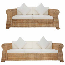 2-tlg. Sofagarnitur mit Kissen Natur Rattan