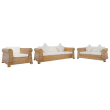 3-tlg. Sofagarnitur mit Kissen Natur Rattan