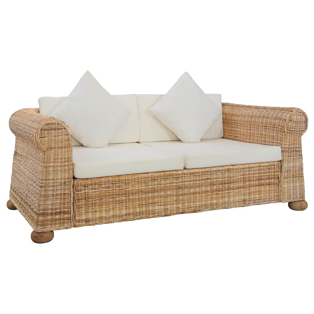 3-tlg. Sofagarnitur mit Kissen Natur Rattan