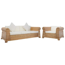 2-tlg. Sofagarnitur mit Kissen Natur Rattan