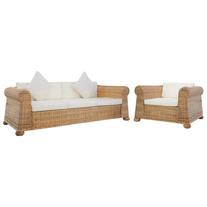 2-tlg. Sofagarnitur mit Kissen Natur Rattan