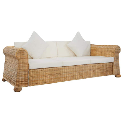 2-tlg. Sofagarnitur mit Kissen Natur Rattan