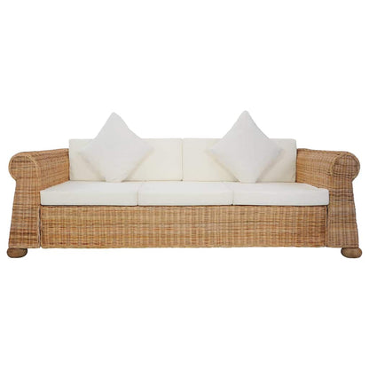 2-tlg. Sofagarnitur mit Kissen Natur Rattan