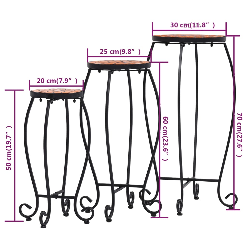 Mosaiktische 3 Stk. Keramik Terracotta Terrakotta 30 x 70 cm