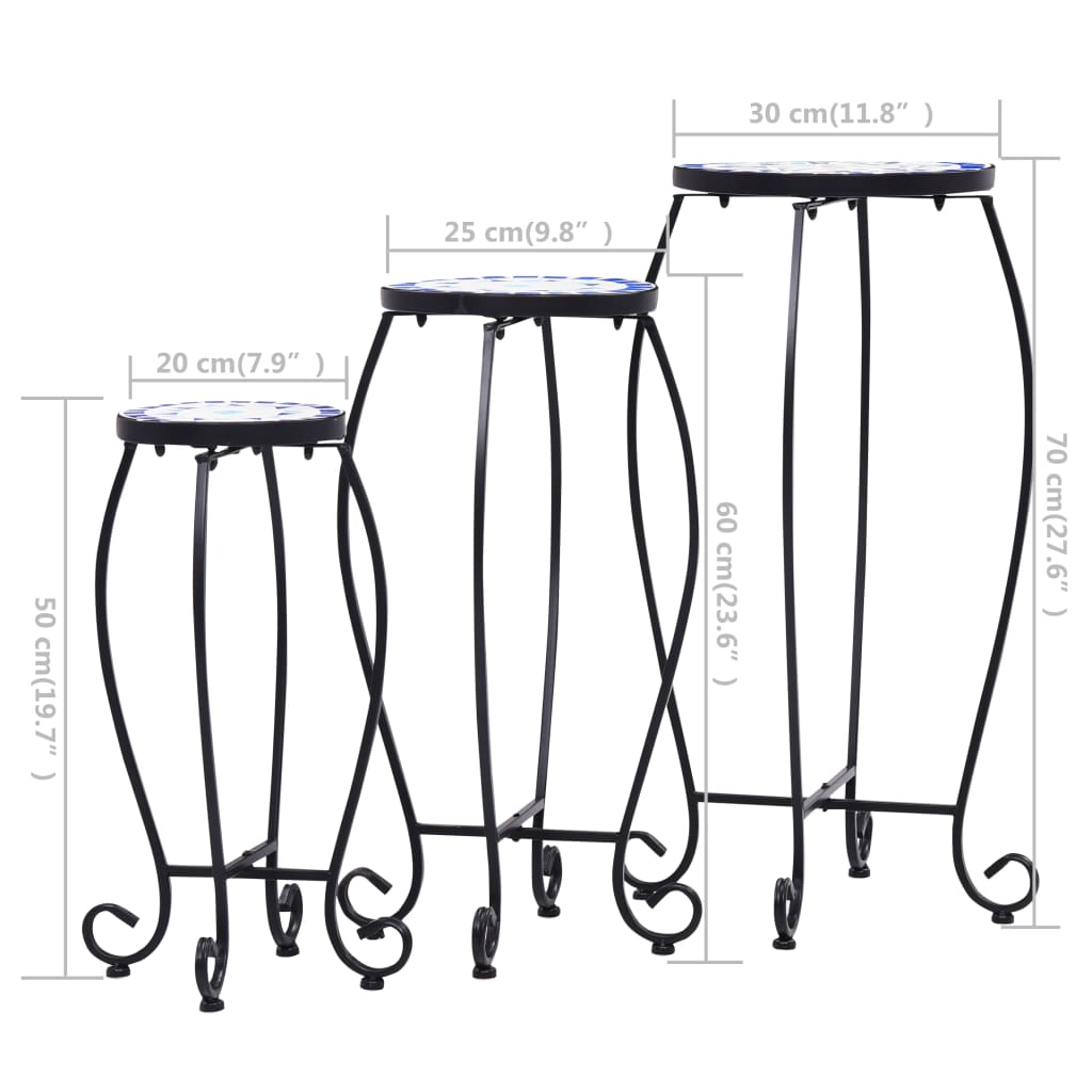 Mosaiktische 3 Stk. Keramik Blau und Weiß