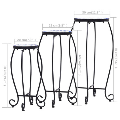 Mosaiktische 3 Stk. Keramik Blau und Weiß