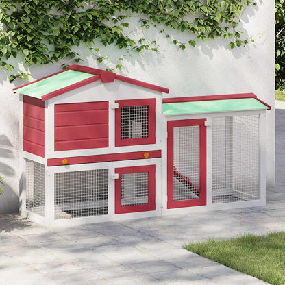 Großer Kaninchenstall Rot und Weiß 145x45x84 cm Holz