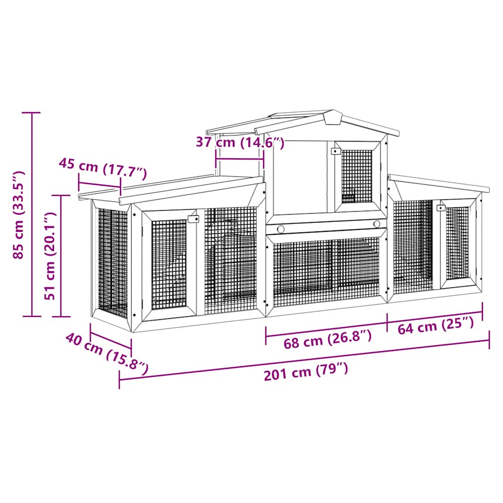 Großer Kaninchenstall Braun und Weiß 201x45x85 cm Holz