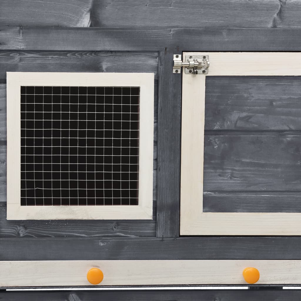 Kaninchenstall Grau und Weiß 140x63x120 cm Tanne Massivholz