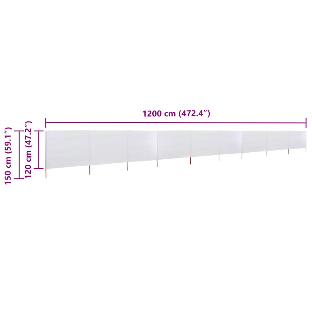 9-teiliges Windschutzgewebe 1200 x 120 cm Sandweiß