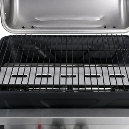 Gasgrill mit Beistelltisch auf 3 Ebenen Schwarz und Silbern