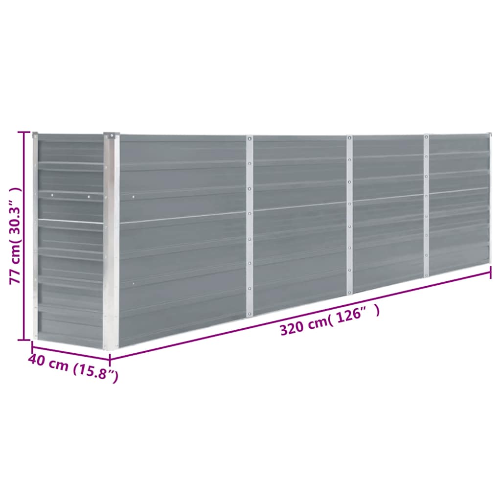 Hochbeet 320 x 40 x 77 cm Verzinkter Stahl Grau