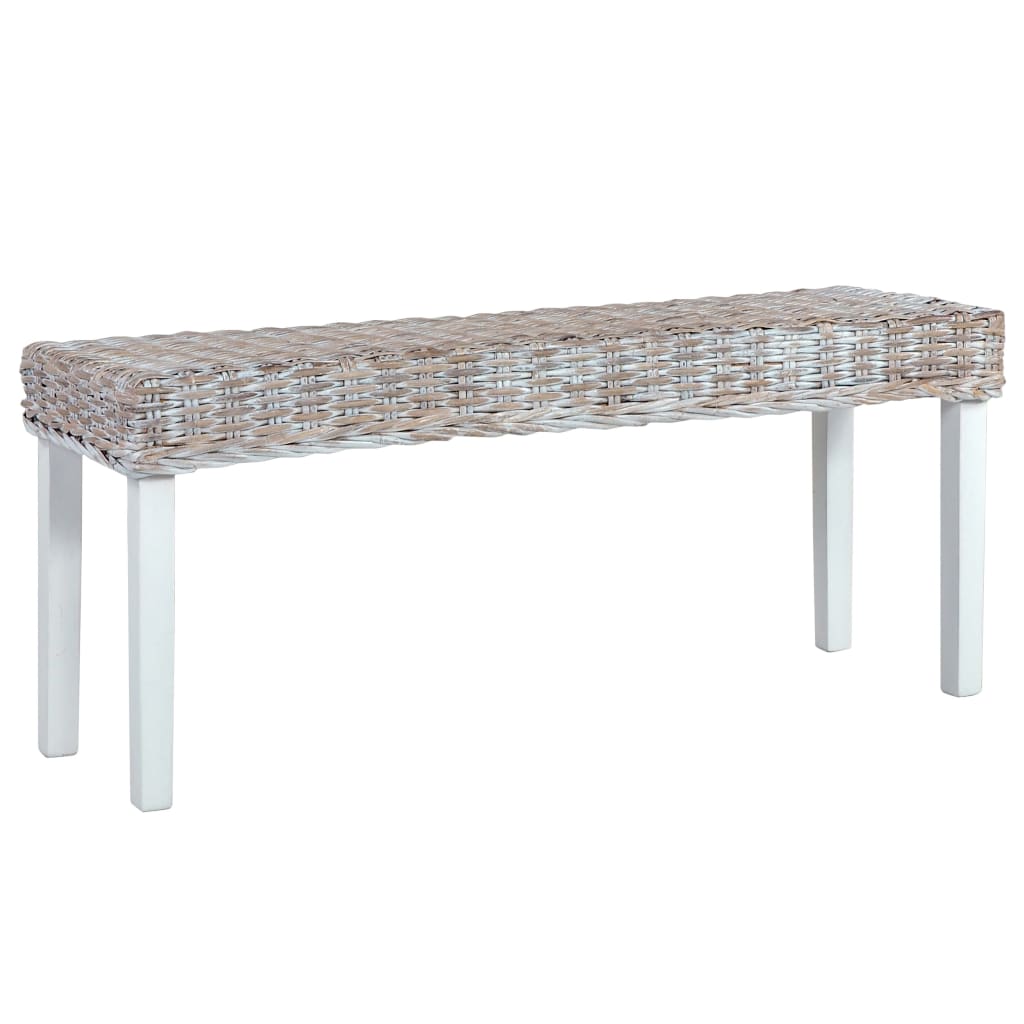 Sitzbank 110 cm Weiß Natur Kubu-Rattan und Massivholz Mahagoni
