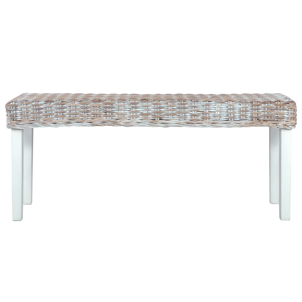 Sitzbank 110 cm Weiß Natur Kubu-Rattan und Massivholz Mahagoni