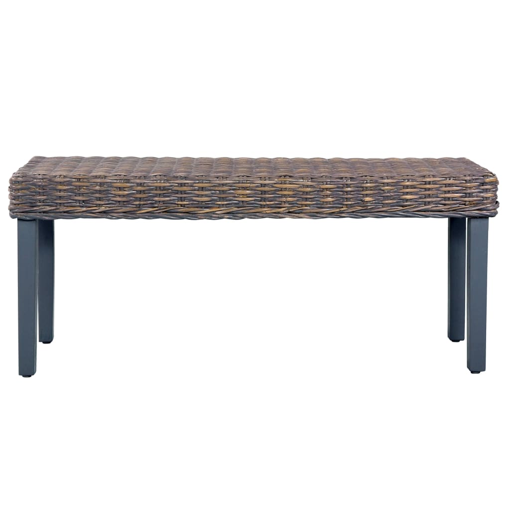 Sitzbank 110 cm Grau Natur Kubu-Rattan und Massivholz Mahagoni