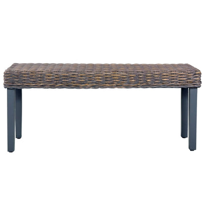 Sitzbank 110 cm Grau Natur Kubu-Rattan und Massivholz Mahagoni