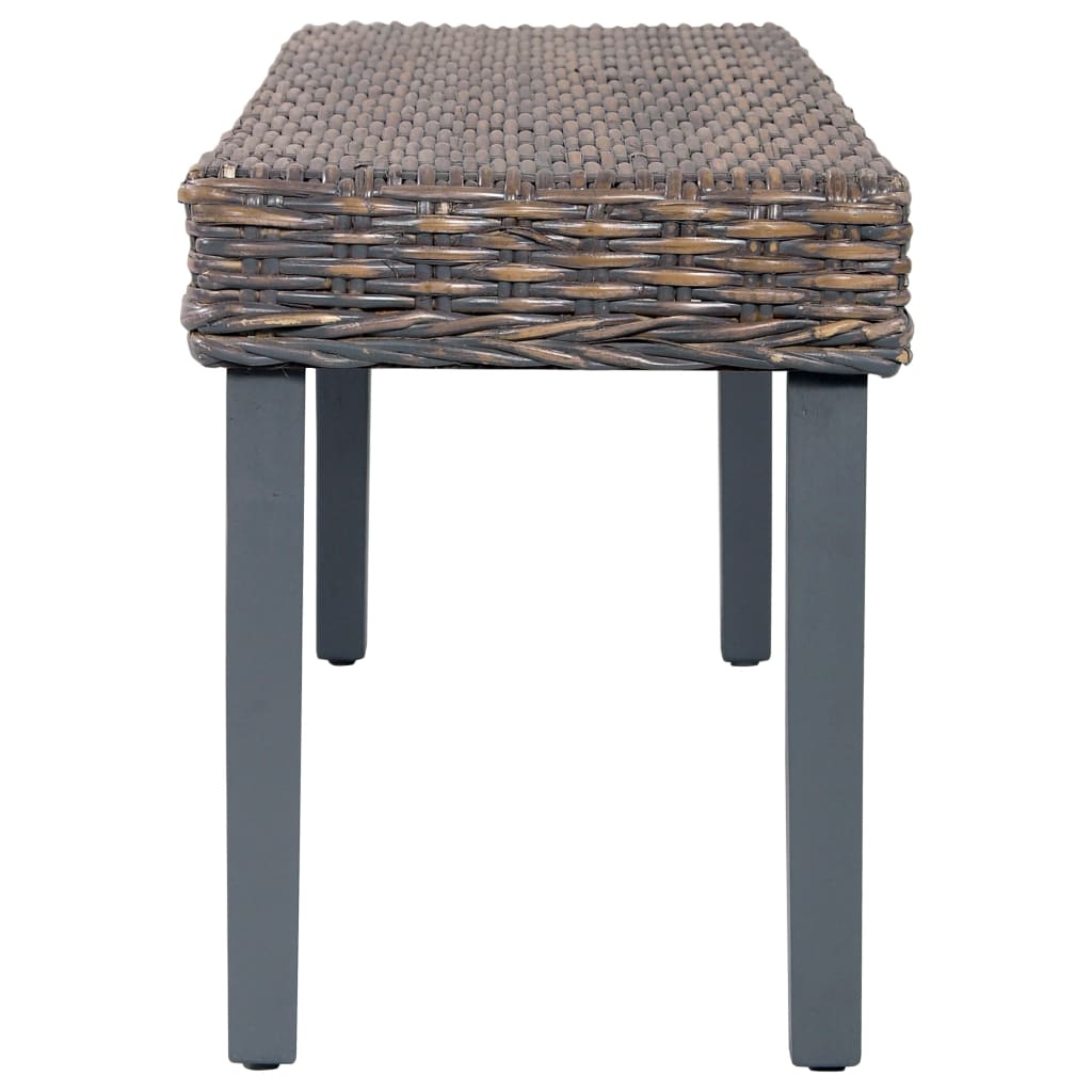 Sitzbank 110 cm Grau Natur Kubu-Rattan und Massivholz Mahagoni