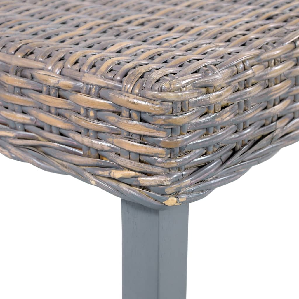 Sitzbank 110 cm Grau Natur Kubu-Rattan und Massivholz Mahagoni