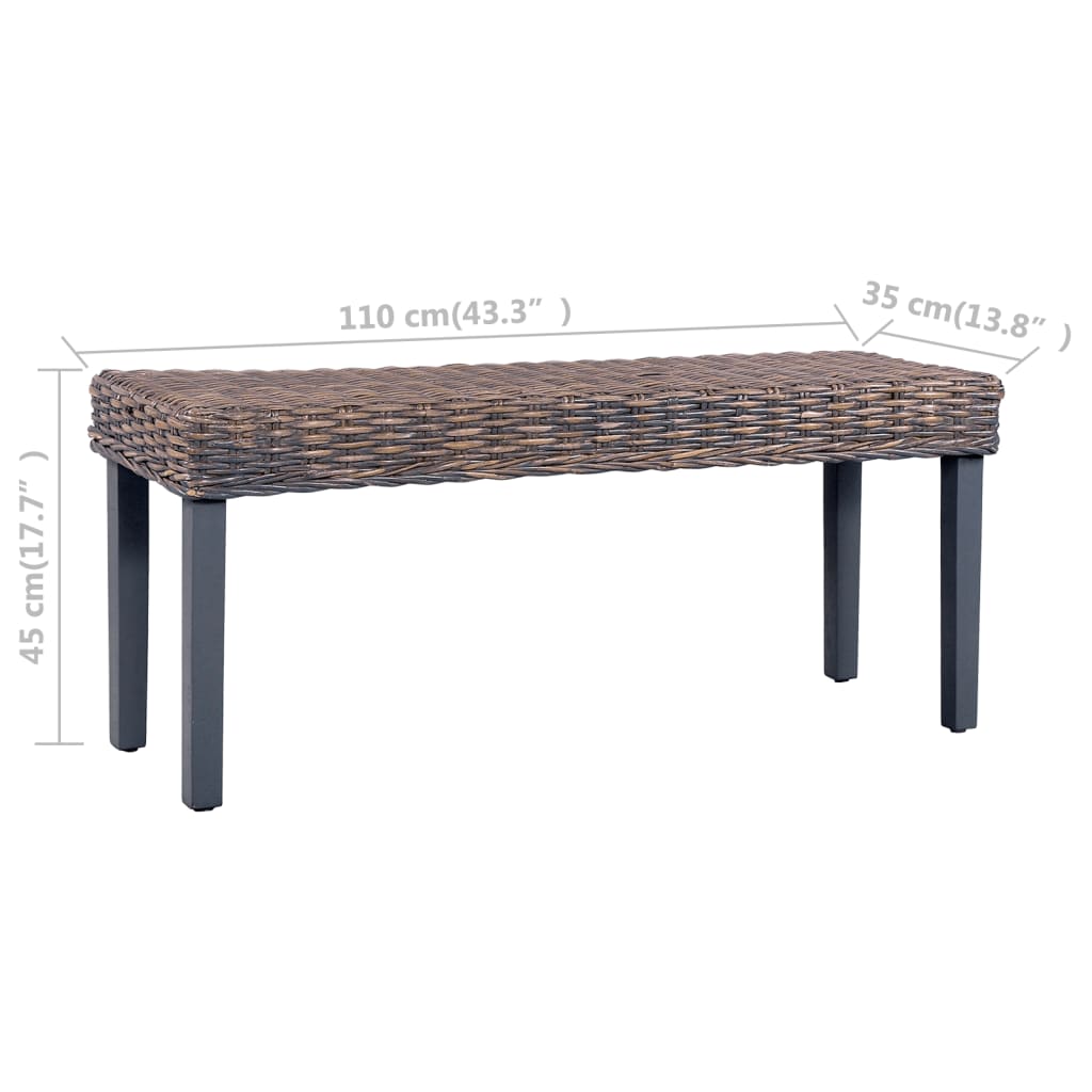 Sitzbank 110 cm Grau Natur Kubu-Rattan und Massivholz Mahagoni