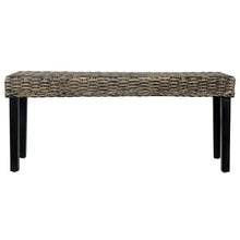 Sitzbank 110 cm Schwarz Natur Kubu-Rattan und Massivholz Mahagoni