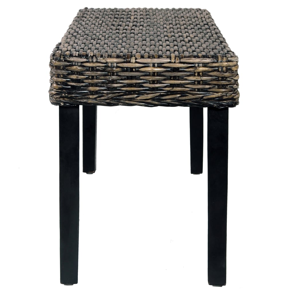 Sitzbank 110 cm Schwarz Natur Kubu-Rattan und Massivholz Mahagoni