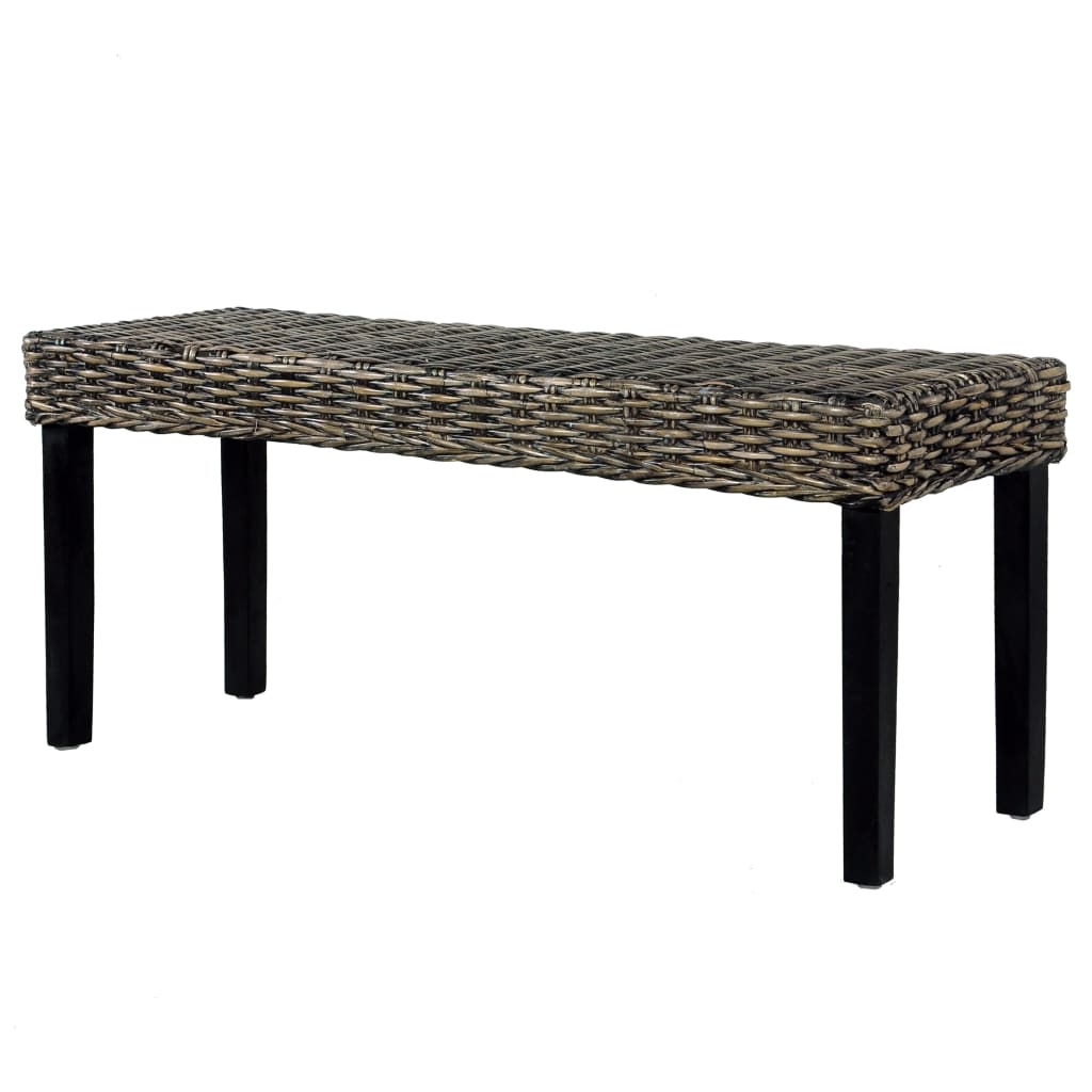 Sitzbank 110 cm Schwarz Natur Kubu-Rattan und Massivholz Mahagoni