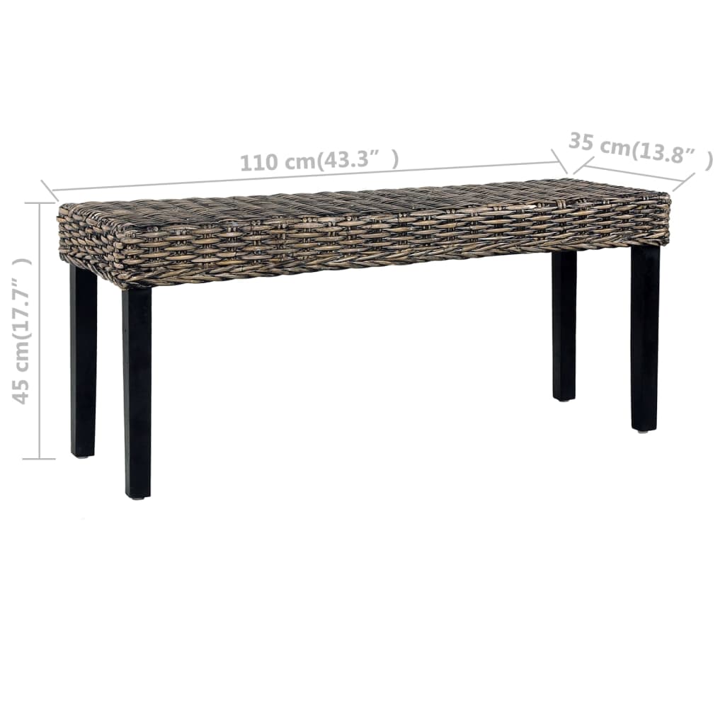 Sitzbank 110 cm Schwarz Natur Kubu-Rattan und Massivholz Mahagoni